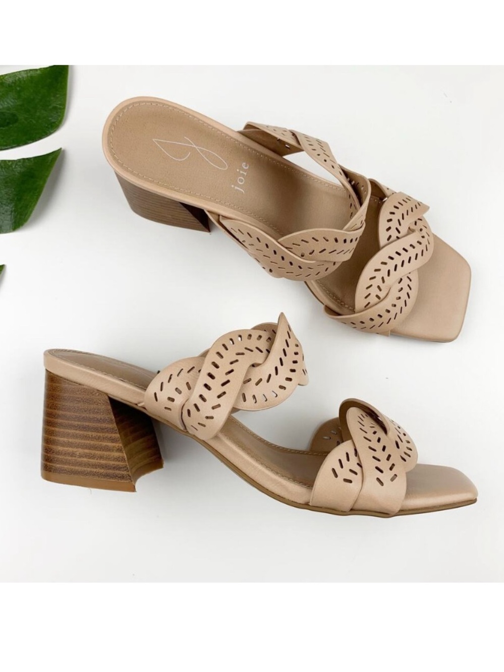 Joie Society Sandals Slip On Perforated Tan Faux Leather Braided Women's 7